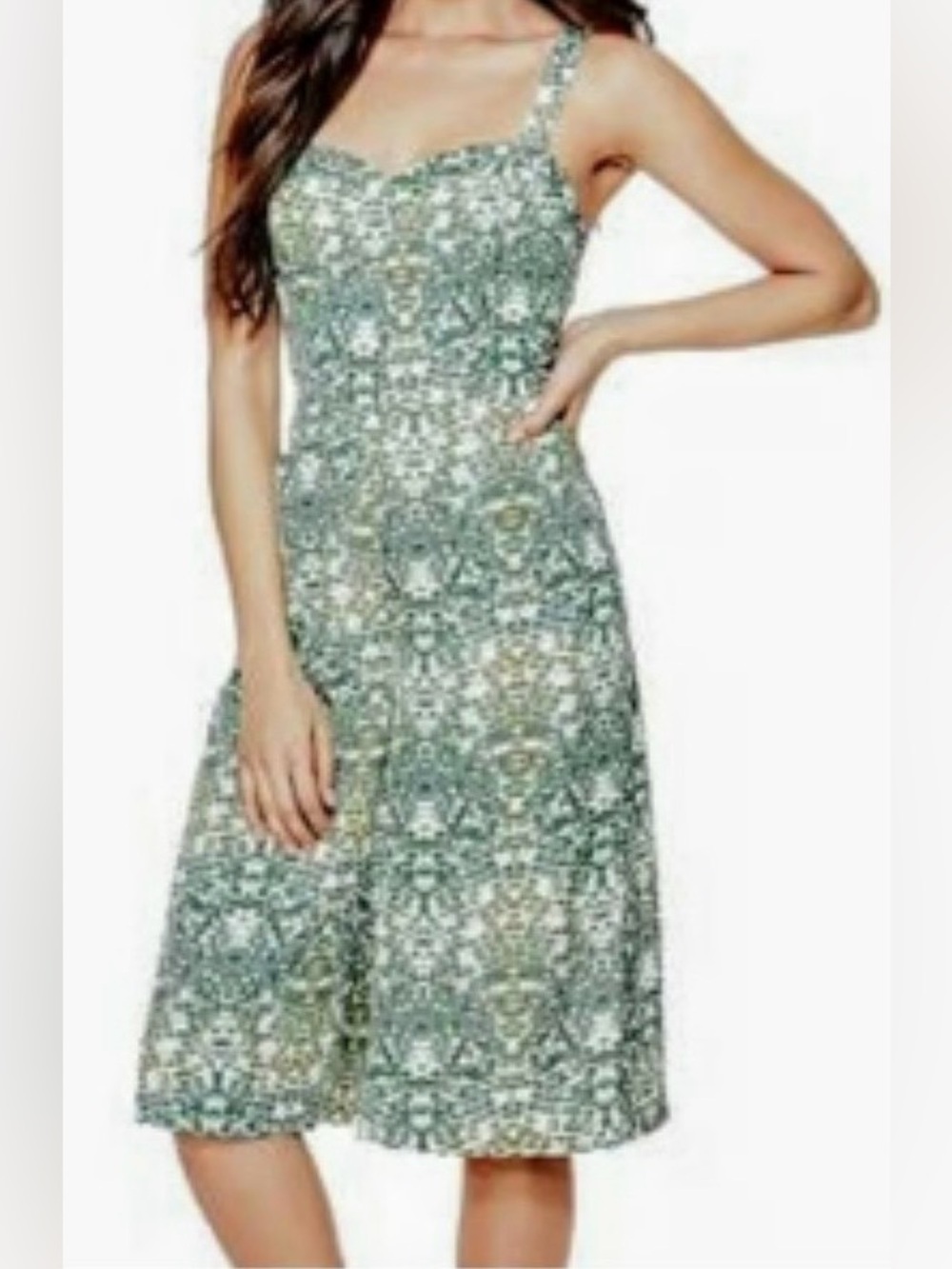 Guess Green Printed Midi Jumper with Cream Accents